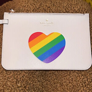 kate spade New York White Vegan Pebble Leather Rainbow Skinny Wristlet NWOTs